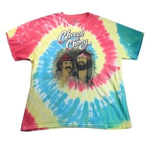Cheech & Chong Tie Dye Graphic T-Shirt Mens XL Rainbow Spiral Short Sleeve Tee